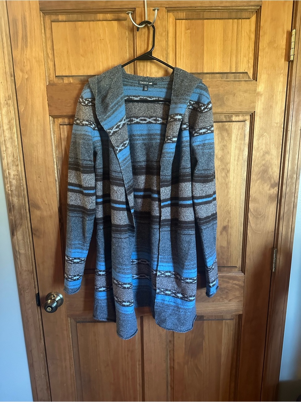 Toad&Co heartfelt merino wool Blue and Gray Striped Open-Front Cardigan Size med - Picture 3 of 7
